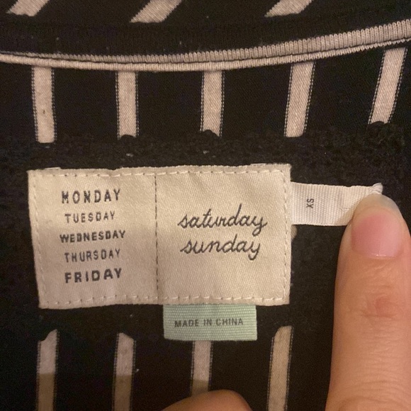 New Saturday Sunday Anthro Pieced Stripe Asymmetrical Midi Dress Xsmall Black - Picture 6 of 8